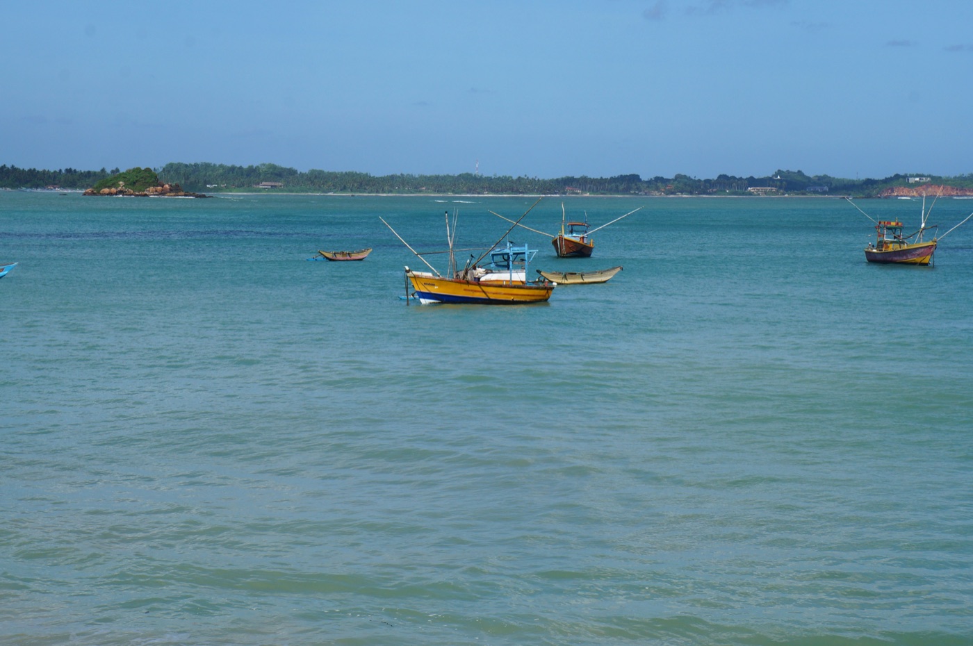 Outrigger fishing boats on Weligama beach